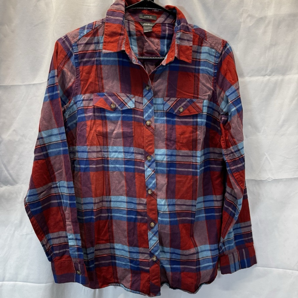 Eddie Bauer Women's Long Sleeve classic Red/Blue Flannel Medium